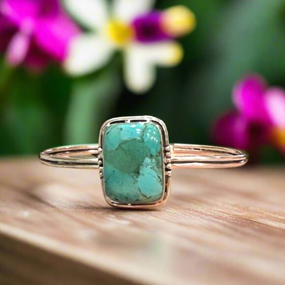 Square Green/Blue Turquoise Cuff 925 Silver Bracelet 1” Adjustable - Picture 3 of 7